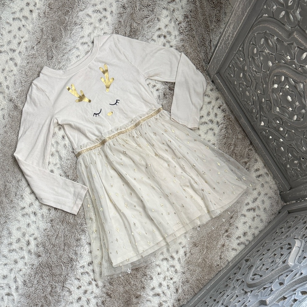 Cat & Jack long sleeve Christmas dress girls small reindeer holiday party winter